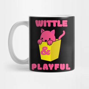 Little Cute Playful Pink Cat Wittle And Playful Playing WAP Kitten in a Yellow Bin Art Mug